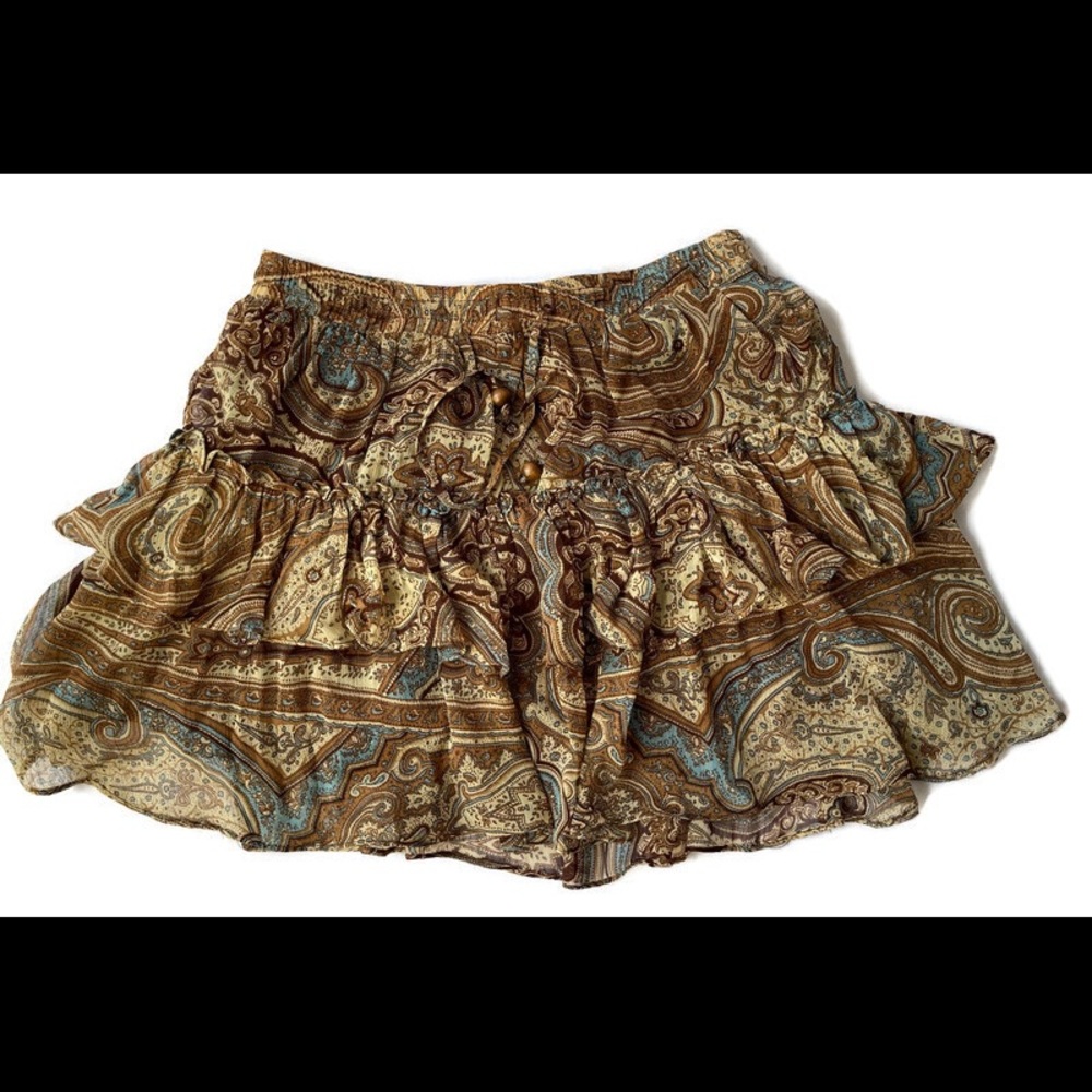 Miss Me brown, tan, turquoise ruffle skirt